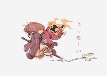 Rule 34 | 1boy, 1other, absurdres, ahoge, alternate costume, apron, ascot, beard stubble, black-framed eyewear, black-framed glasses, black fire, black gloves, black pants, bloomers, blue dress, blue ribbon, brown eyes, brown hair, carrying, carrying over shoulder, carrying person, chibi, clock, closed mouth, crossdressing, crossdressing (mtf), dante (limbus company), dngrumauma, dress, enmaided, facial hair, fire, floating, frilled apron, frilled bloomers, frilled dress, frilled sleeves, frills, from side, full body, glasses, gloves, gregor (project moon), grey background, hair intakes, hair ribbon, half-closed eyes, highres, holding, holding sword, holding weapon, juliet sleeves, limbus company, long dress, long hair, long sleeves, looking ahead, low ponytail, maid, maid apron, maid headdress, male focus, male maid, object head, pants, parted bangs, petticoat, photoshop (medium), ponytail, project moon, prosthetic head, puffy long sleeves, puffy sleeves, red shirt, ribbon, running, semi-rimless eyewear, serious, shirt, shoes, simple background, skirt, standing, stubble, sweatdrop, sword, under-rim eyewear, underwear, waist apron, weapon, white apron, white ascot, white bloomers, yellow eyes, yellow fire, zwei association south uniform