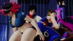 1boy 3d 4girls animated ascot ass ass_focus ass_shake black_hair blue_bodysuit blue_sailor_collar blue_unitard bodysuit brown_hair buttjob capcom chun-li clothed_female_nude_male cooperative_buttjob dark-skinned_male dark_skin double_bun face_in_ass femdom final_fight grabbing_another&#039;s_ass groping hair_bun han_juri hetero huge_ass kasugano_sakura kishi3d large_penis multiple_girls muscular muscular_female nude penis poison_(final_fight) purple_hair purple_lips sailor_collar school_uniform short_hair street_fighter street_fighter_v teamwork_(sexual) thick_thighs thighs uncensored unitard video wide_hips yellow_ascot