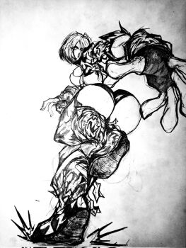 1girl angel_(kof) ass boots breasts din4cers from_behind gloves highres huge_ass huge_breasts large_breasts panties short_hair the_king_of_fighters thick_thighs thighs underwear white_hair