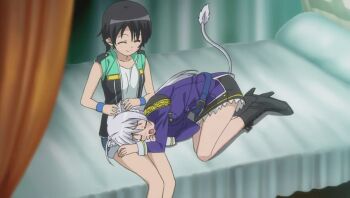 Rule 34 | 10s, 2girls, animal ears, animated, animated gif, blush, cat ears, cat tail, dog days, leonmitchelli galette des rois, multiple girls, headpat, princess, screencap, silver hair, smile, tail, takatsuki nanami