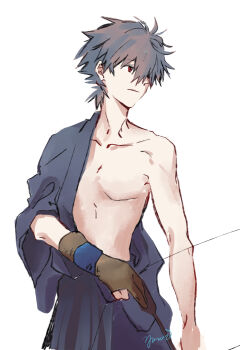 Rule 34 | 1boy, absurdres, alternate costume, arm out of sleeve, arrow (projectile), bow (weapon), closed mouth, collarbone, cowboy shot, gloves, grey hair, highres, holding, holding arrow, holding bow (weapon), holding weapon, male focus, nagisa kaworu, neon genesis evangelion, partially fingerless gloves, partly fingerless gloves, red eyes, short hair, simple background, solo, weapon, white background, yorumi1117, yugake