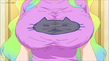 1boy 1girl animated animated_gif anime_screenshot between_breasts bouncing bouncing_breasts breast_focus breast_smother breasts bursting_breasts face_between_breasts face_to_breasts head_between_breasts huge_breasts kobayashi-san_chi_no_maidragon looking_at_breasts lucoa_(maidragon) no_bra pov pov_focus solo tagme torn_clothes wardrobe_malfunction