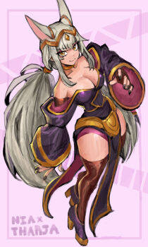 1girl absurdres alternate_costume animal_ears breasts cat_ears cosplay crossover english_text fusion highres intelligent_systems large_breasts long_hair monolith_soft nia_(xenoblade) nintendo possessed possession saiykik solo tharja_(fire_emblem) tharja_(fire_emblem)_(cosplay) twintails very_long_hair xeno_(series) xenoblade_chronicles_(series) xenoblade_chronicles_2