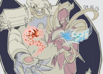 Rule 34 | armor, claws, digimon, digimon (creature), digimon frontier, dragon, dynasmon, full armor, horns, looking at another, lordknightmon, mask, royal knights, wings