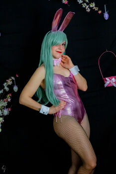 1girl absurdres angelwings_cos ass breasts cosplay cosplay_photo earrings elizabeth_liones fishnet_pantyhose fishnets highres jewelry lipstick long_hair makeup nanatsu_no_taizai pantyhose petite photo_(medium) playboy_bunny rabbit rabbit_ears rabbit_tail real_life seven_deadly_sins small_breasts wide_hips