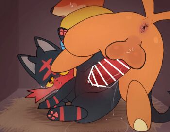 1boy 1girl animal_ears animated animated_gif anus artist_request ass black_fur blush breath buizel cat_ears cat_paws cat_tail colored_skin furry furry_male furry_with_furry gen_4_pokemon gen_7_pokemon hetero litten lying nintendo on_side open_mouth orange_skin penis pokemon pokemon_(creature) pussy pussy_juice red_eyes red_fur sex sex_from_behind spread_legs stomach_bulge sweat tail testicles two-tone_fur vaginal