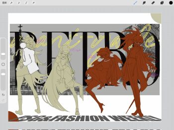 4girls demon_girl demon_horns dress guru.zong hat highres horns jacket jewelry kneesocks_(psg) long_hair looking_at_viewer multiple_girls necklace pants panty_&amp;_stocking_with_garterbelt panty_(psg) pearl_necklace ponytail scanty_(psg) stocking_(psg) white_jacket