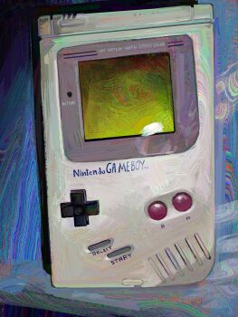 absurdres english_text game_boy handheld_game_console highres nintendo no_humans object_focus original painterly twulfs