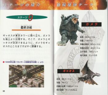 16-bit atlantis_(mythology) building character_profile city claws crest cross_promotion daiei_film day flying gamera gamera:_guardian_of_the_universe gamera:_gyaos_destruction_strategy gamera_(series) giant giant_monster glyph grass green_eyes gyaos hieroglyphics hieroglyphs instruction_manual japanese_text kaiju monolith_(object) monster monument mu_(mythology) mural nintendo no_humans obelisk official_art open_mouth pixel_art red_eyes road roaring rune_(symbol) sammy slit_pupils street super_gyaos tail talons tie-in turtle turtle_shell tusks video_game wings