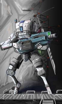 blue_eyes gun highres humanoid_robot liu823 mecha no_humans one-eyed robot ronin_(titanfall_2) science_fiction sword sword_on_back titanfall_(series) titanfall_2 weapon weapon_on_back