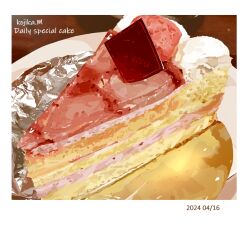 Rule 34 | artist name, cake, cake slice, dated, foil, food, food focus, icing, matsuyama kojika, no humans, original, plate, table