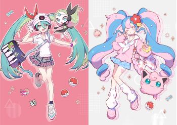 Rule 34 | 2girls, absurdres, clefairy, fairy miku (project voltage), gen 1 pokemon, gen 2 pokemon, gen 5 pokemon, hatsune miku, highres, jigglypuff, legendary pokemon, meloetta, multiple girls, mythical pokemon, nintendo, pokemon, pokemon (creature), project voltage, psychic miku (project voltage), shi shi, twintails, unown, vocaloid