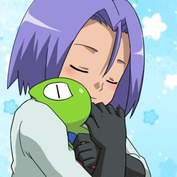 1boy black_gloves blue_background blue_hair closed_eyes gen_6_pokemon gloves hug james_(pokemon) kurumi_(forte) legendary_pokemon lowres male_focus nintendo pokemon pokemon_(anime) pokemon_(creature) pokemon_xy_(anime) team_rocket zygarde zygarde_core