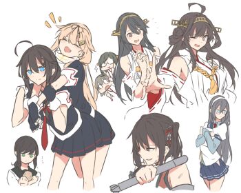 ... 6+girls ahoge bad_id bad_pixiv_id black_gloves black_hair black_skirt blonde_hair blue_eyes blue_skirt brown_hair closed_eyes closed_mouth detached_sleeves double_bun fang fingerless_gloves fubuki_(kancolle) glasses gloves grey_hair hair_between_eyes hair_bun hair_flaps hair_ornament hair_ribbon hairband hairclip haruna_(kancolle) headgear hiei_(kancolle) highres holding holding_torpedo japanese_clothes kantai_collection kirishima_(kancolle) knt02142769 kongou_(kancolle) kongou_kai_ni_(kancolle) long_hair long_sleeves multiple_girls nontraditional_miko one_eye_closed ooyodo_(kancolle) open_mouth pleated_skirt ponytail potato red_neckwear ribbon ribbon-trimmed_sleeves ribbon_trim sailor_collar school_uniform sendai_(kancolle) sendai_kai_ni_(kancolle) serafuku shigure_(kancolle) shigure_kai_ni_(kancolle) short_sleeves simple_background sketch skin_fang skirt sparkle sweat torpedo white_background yuudachi_(kancolle) yuudachi_kai_ni_(kancolle)