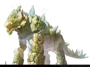 artist_name bird caesty commentary_request company_name copyright_notice crystal dated_commentary english_text full_body glowing glowing_eyes gradel height_difference hexagram korean_commentary monster monster_focus nexon official_art overgrown production_art reference_sheet simple_background solo_focus spiked_tail standing stick_figure tail tales_weaver watermark web_address white_background yellow_eyes