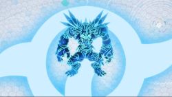 1boy android angewomon animated armor aura blonde_hair blue_eyes claws digimon digimon_(creature) digimon_adventure_tri. evolution fangs full_armor full_moon garurumon holydramon looking_at_viewer moon muscular red_eyes sharp_teeth short_hair snow teeth transformation video weregarurumon