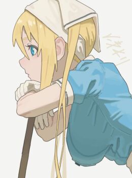 1girl blend_s blonde_hair blue_eyes breasts hanging_breasts highres hinata_kaho large_breasts leaning_forward long_hair maid niwatori5948 solo upper_body white_background