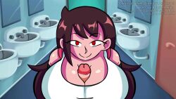 1boy 1girl animated artist_name arzonaut bathroom bopsomeelks breasts brown_hair closed_mouth english_text final_fantasy final_fantasy_vii hetero highres indoors large_breasts looking_at_viewer moaning opennsfwsp paizuri paizuri_under_clothes penis pov red_eyes sleeveless smile sound square_enix tank_top tifa_lockhart uncensored video white_tank_top