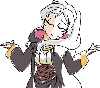 closed_eyes davewaterfalls female_robin_(fire_emblem) fire_emblem fire_emblem_awakening nintendo robe shrugging simple_background sketch twintails white_hair