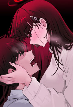 Rule 34 | 1boy, 1girl, absurdres, blue archive, breasts, chocolate, duplicate, hetero, highres, large breasts, pixel-perfect duplicate, rio (blue archive), sensei (blue archive), yuki (asayuki101)