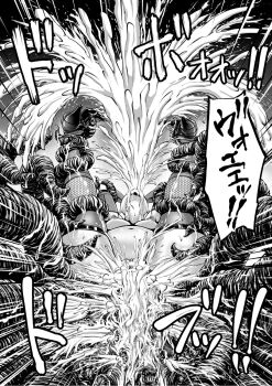 anal breasts cum cum_fountain cum_in_pussy cum_overflow ejaculation excessive_cum fishnet_thighhighs fishnets greyscale high_heels highres legs_up medium_breasts monochrome original pussy spread_legs tentacle_pit tentacle_sex tentacles thighhighs vaginal vomiting_cum yuyu_(1bit)