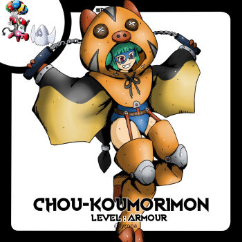 Rule 34 | 1girl, belt, cho-hakkaimon, costume, digimon, digimon (creature), female focus, highres, opossummon, oridigi, original, smile, solo