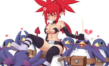 1girl alternate_breast_size anger_vein breasts broken_heart cleavage demon_girl demon_tail demon_wings disgaea etna_(disgaea) heart heart_in_mouth hitting kuroonehalf makai_senki_disgaea panties pantyshot prinny red_hair short_twintails sitting sitting_on_person tail twintails underwear wings