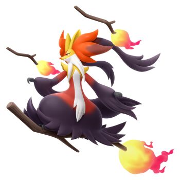 3d absurdres artist_request black_fur closed_mouth delphox fire full_body gen_6_pokemon highres mega_delphox mega_pokemon multicolored_fur nintendo official_art orange_eyes orange_fur outline pokemon pokemon_legends:_z-a second-party_source solo transparent_background white_fur white_outline yellow_fur