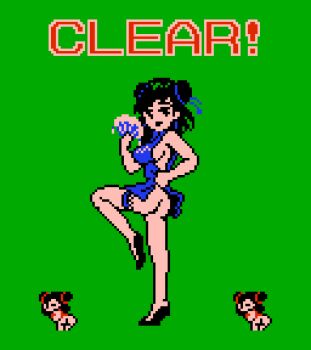 3girls ass bare_arms bare_shoulders bent_over black_eyes black_hair black_shoes blue_dress blue_ribbon breasts chibi china_dress chinese_clothes clothes_lift cropped_legs double_bun dress dress_lift english_text flashing_ass folding_fan from_behind green_background hair_bun hair_ribbon hand_fan holding holding_fan limited_palette looking_at_viewer looking_back mahjong_g_men medium_breasts multiple_girls nichibutsu no_bra no_panties no_socks one_eye_closed open_mouth paper_fan pixel_art red_dress red_ribbon revealing_clothes ribbon saiwai_hiroshi shoes short_hair side_bun simple_background single_garter sleeveless sleeveless_dress smile standing standing_on_one_leg thigh_strap wink