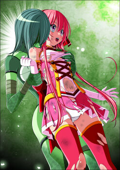 2girls absurdres abuse back_bow beaten biting biting_shoulder blood blood_drop blood_sucking blush body_blush bodysuit bow breasts brooch bruise bruise_on_arm bruise_on_face bruise_on_leg bruise_on_stomach character_request closed_eyes clover clover_rose collared_dress cowboy_shot detached_sleeves dirty dirty_clothes dress drinking_blood eyebrows_hidden_by_hair fangs feet_out_of_frame flower four-leaf_clover gloves grabbing_another&#039;s_breast grabbing_from_behind green_background green_scales groping hair_flower hair_ornament hairband hand_under_clothes hand_up head_tilt helmet highres holding_back immobilization injury jewelry koeda0111 lace lace-trimmed_dress lace_trim legs_apart leotard long_sidelocks looking_afar magical_girl miniskirt molestation monster_girl multicolored_dress multicolored_skirt multiple_girls navel open_mouth original pain panties pantyshot peril pink_dress pink_hair pink_skirt pleated_dress pleated_skirt red_bow red_hairband reptile_girl restrained ryona scales scratches short_dress short_hair short_hair_with_long_locks sidelocks skirt sleeveless sleeveless_dress small_breasts standing standing_restraints surprised teeth thighhighs thighs torn torn_bow torn_clothes torn_dress torn_skirt torn_sleeves torn_thighhighs underwear upper_teeth_only upright_restraints utsugi_chisaki very_long_sidelocks violence white_panties yotsuba_no_senki_clover_rose yuri zettai_ryouiki