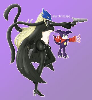 arctitecage beelstarmon digimon digimon_(creature) gun highres holding holding_gun holding_weapon impmon original weapon