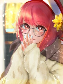 Rule 34 | 1girl, alternate costume, blue nails, closed mouth, commentary request, fire emblem, fire emblem fates, glasses, hairband, iwtb5572, looking at viewer, nail polish, nintendo, own hands together, pink eyes, pink hair, sakura (fire emblem), smile, solo, steepled fingers, upper body, white hairband