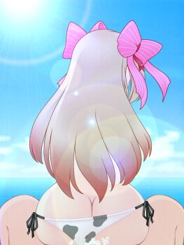 1boy 1girl ass butt_crack chaos_marie_(grimms_notes) cow_print_panties cum grimms_notes highres outdoors pov sex solo_focus source_request