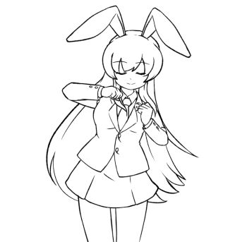 1girl animal_ears animated animated_gif bilingual_commentary clenched_hands closed_eyes cowboy_shot dancing greyscale hands_up high_contrast korean_commentary long_sleeves meme mirae_somang mixed-language_commentary monochrome necktie pleated_skirt rabbit_ears rabbit_girl reisen_udongein_inaba shikairo_days_dance_(meme) shikanoko_nokonoko_koshitantan simple_background skirt smile solo touhou white_background wing_collar