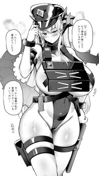 1girl absurdres adjusting_clothes adjusting_headwear alternate_breast_size_(larger) areola_slip arknights belt black_hat breasts bulletproof_vest cross cross_pasties dragon_girl dragon_horns dragon_tail grey_hair hat highres horns huge_breasts kokihanada leotard long_hair looking_at_viewer pasties peaked_cap police_hat saria_(arknights) saria_(the_law)_(arknights) simple_background solo sweat tail tape tape_on_nipples walkie-talkie white_background
