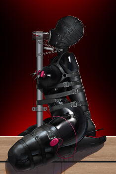 1girl absurdres arm_binder armbinder arms_behind_back bdsm blindfold blush bodysuit bondage bound breasts collar deepthroat dildo drooling egg_vibrator elegia fellatio gag gag_harness gagged gimp_mask harness high_heels highres large_breasts latex latex_bodysuit mask nipple_clamps oral original plug_gag pussy_juice restrained ring_gag separated_legs sex_toy shibari shibari_over_clothes shiny_clothes simulated_fellatio skin_tight skindentation slave solo tongue tongue_out vibrator wooden_horse