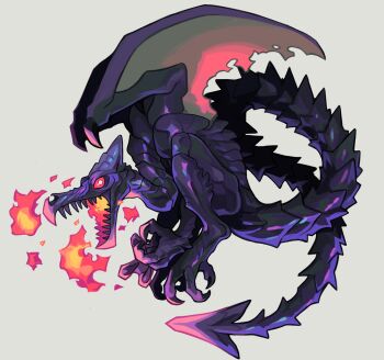 Rule 34 | bad id, bad tumblr id, breath weapon, breathing fire, claws, colored skin, dragon, dragon wings, fangs, fire, grey background, metroid, metroid fusion, nintendo, purple skin, red eyes, ridley, sharp tail, simple background, wings, yiq
