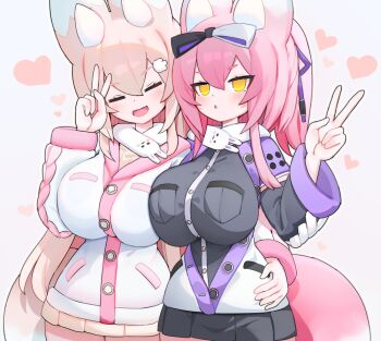 2girls animal_ears breasts fox_ears fox_girl fox_tail large_breasts mamuru multiple_girls original tail