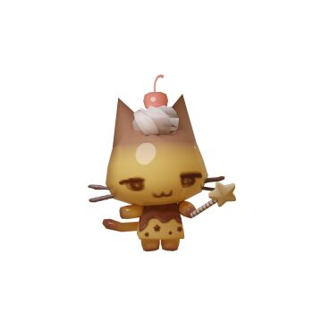 1other 3d :3 animal_ears cat_ears cat_tail cherry chibi chibi_only chibikemo commentary food food-themed_creature fruit full_body furry highres holding holding_wand low_poly original other_focus pudding simple_background snackanimals solo standing symbol-only_commentary tail wand whipped_cream whiskers white_background