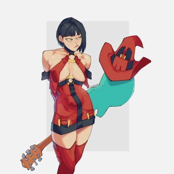Rule 34 | 1girl, black hair, choker, electric guitar, guilty gear, guitar, hat, highres, i-no, instrument, mole, mole above mouth, red hat, scribbora, short hair, solo, witch hat