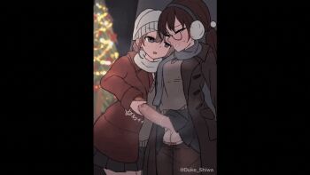 1futa 1girl animated animated_gif artist_name beanie blonde_hair bow bow_panties breasts brown_hair christmas_tree copyright_request cum cumshot_up_sleeve earmuffs ejaculation ejaculation_under_clothes futa_with_female futanari futanari_ejaculation glasses grey_eyes hat medium_breasts panties pantyhose ponytail scarf shiwa_kou short_hair skirt sleevejob source_request tagme testicle_grab testicles underwear yuri