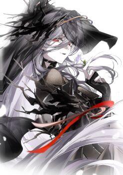 1girl absurdres arknights black_dress breasts commentary_request demon_girl demon_horns dress head_wings highres horns laqeramaline_(arknights) large_breasts mature_female pale_skin pointy_ears shurunichenggwkni solo wings