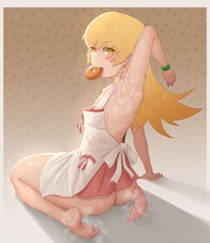 armpits blonde_hair donut eating food kyokeer loli monogatari_(series) oshino_shinobu skinny steam steaming_body thick_thighs thighs