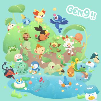 Rule 34 | absurdres, afloat, black eyes, bulbasaur, charmander, chespin, chikorita, chimchar, commentary request, cyndaquil, fennekin, flower, flower on head, froakie, fuecoco, gen 1 pokemon, gen 2 pokemon, gen 3 pokemon, gen 4 pokemon, gen 5 pokemon, gen 6 pokemon, gen 7 pokemon, gen 8 pokemon, gen 9 pokemon, grookey, highres, kinokorin, lily pad, litten, lying, mudkip, nintendo, no humans, on back, open mouth, oshawott, pink flower, piplup, poke ball, poke ball (basic), pokemon, pokemon (creature), popplio, quaxly, red eyes, rowlet, scorbunny, shell, smile, snivy, sobble, solid oval eyes, sprigatito, squirtle, swimming, tepig, torchic, totodile, treecko, turtwig, white flower, yellow flower