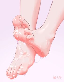 barefoot feet feet_only feet_up foot_focus highres kidakash lube original pink_background soles toenails toes