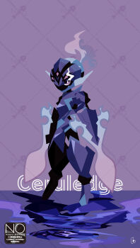 1other arm_blade armor ceruledge commentary_request eye_trail fire highres light_trail meme_(sleepsheep) nintendo pokemon pokemon_(creature) pokemon_focus purple_eyes purple_fire reflection weapon