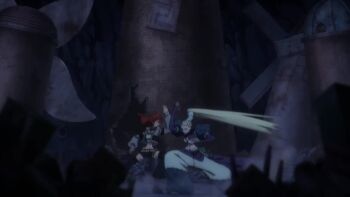 2girls animated battle blonde_hair destruction gachiakuta long_hair multiple_girls noerde_hew_amozo red_hair riyo_reaper tagme video