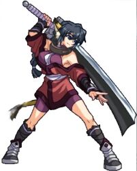 10s 1girl 60fps animal_ears animated aquaplus arm_at_side arm_behind_back arm_guards arm_wrap armor bare_shoulders black_hair blue_eyes bouncing bouncing_breasts braid breasts burgundy_leotard cleavage closed_mouth collar dainapp female_focus fighting_stance hair_between_eyes holding holding_sword holding_weapon interpolated japanese_clothes karulau kimono large_breasts huge_weapon leg_wrap legs_apart leotard long_hair long_sleeves looping_animation lowres metal_collar off-shoulder_kimono off_shoulder red_kimono resized sash short_sleeves sidelocks simple_background single_braid skin_tight smile solo sprite sprite_art standing striped_clothes striped_leotard swaying bouncing_breasts sword tail third-party_edit upscaled utawarerumono very_long_hair video weapon white_background bad_tag