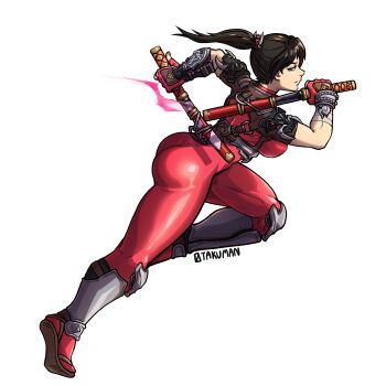 1girl absurdres armor ass bodysuit fingerless_gloves gloves highres namco ninja otakuman ponytail soul_calibur sword taki_(soulcalibur) tight_clothes weapon