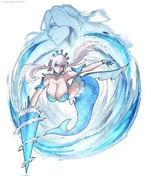 Rule 34 | black clover, breasts, cleavage, grey hair, large breasts, long hair, mermaid costume, noelle silva, purple eyes, twintails